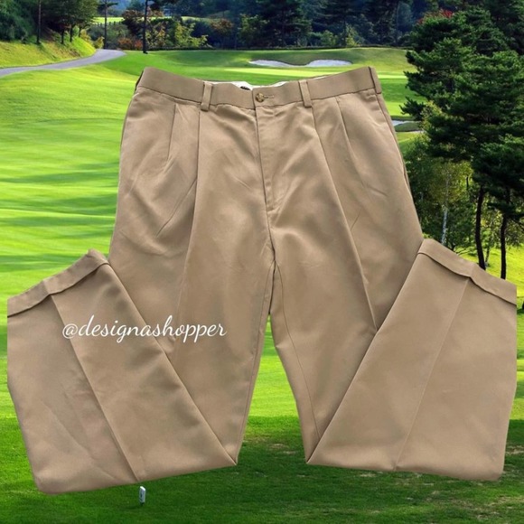 Classic PGA Tour Khaki Pants Cuffed Legs Pinched Pleats 36 x 32 Well Made - Picture 2 of 6